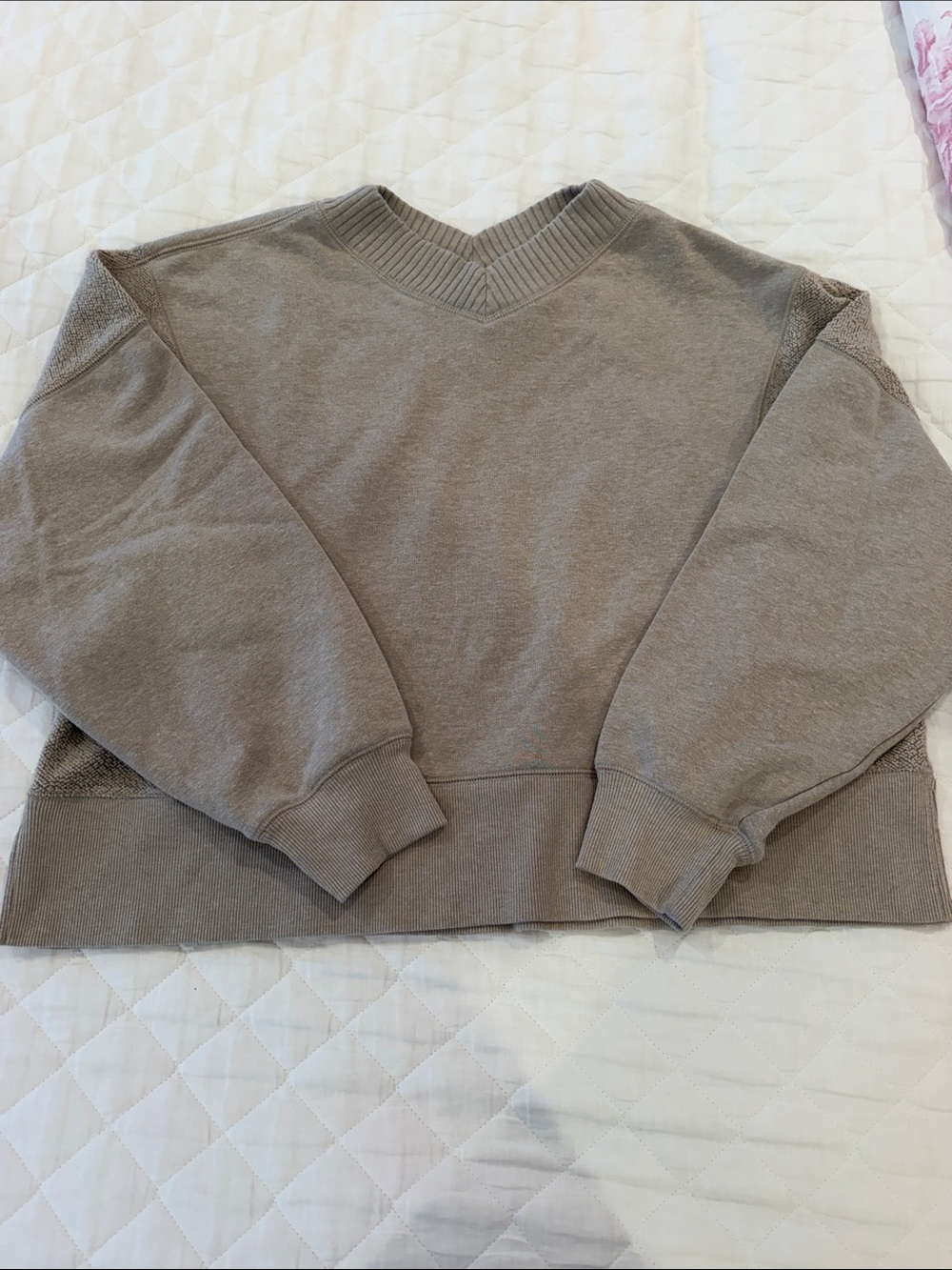 aerie Taupe V-Neck Pullover Hoodie